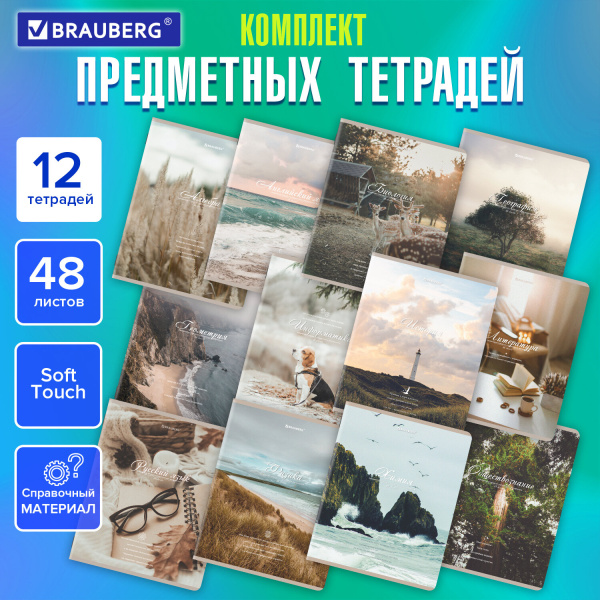 Тетради предметные, КОМПЛЕКТ 12 ПРЕДМЕТОВ, 48 л., SoftTouch, BRAUBERG "ESTHETICS"