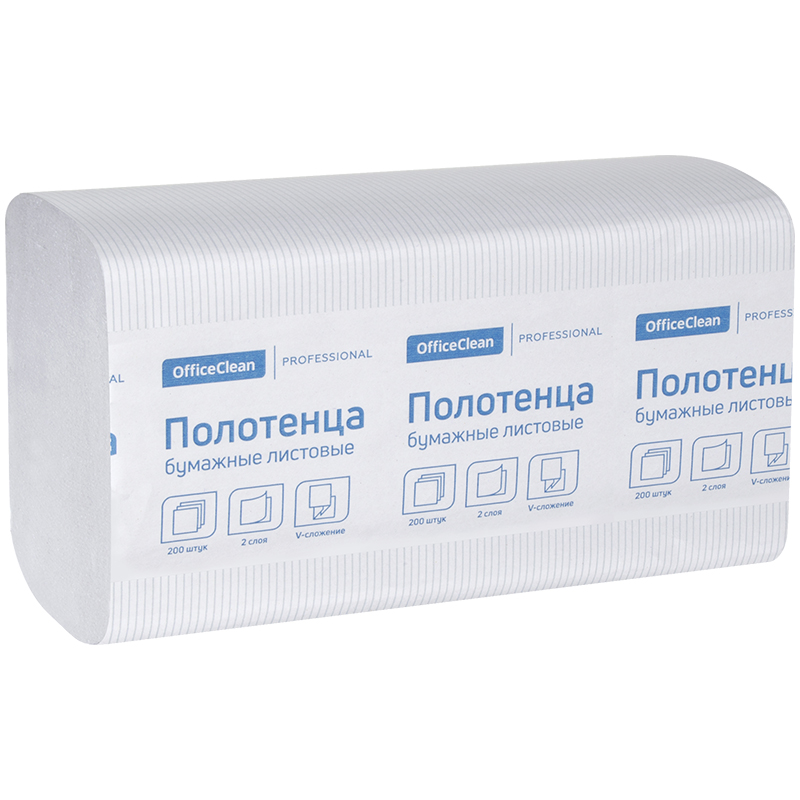 Полотенца бумажные лист. OfficeClean "Professional"(V-сл), 2-х слойн., 200л/пач, 21*21,6, тисн,белые Полотенца бумажные лист. OfficeClean "Professional"(V-сл), 2-х слойн., 200л/пач, 21*21,6, тисн,белые
