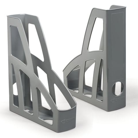 Лотки вертикальные для бумаг, НАБОР 2 шт. (300х250х75 мм), ширина 75 мм, серые, СТАММ "Лидер", ЛТ127