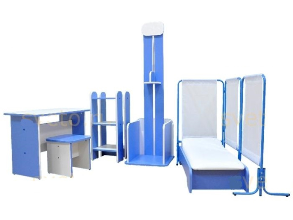 Набор игровой мебели «Юный доктор» ( стол, табурет, стойка для лекарств, ростомер, кушетка, ширма)