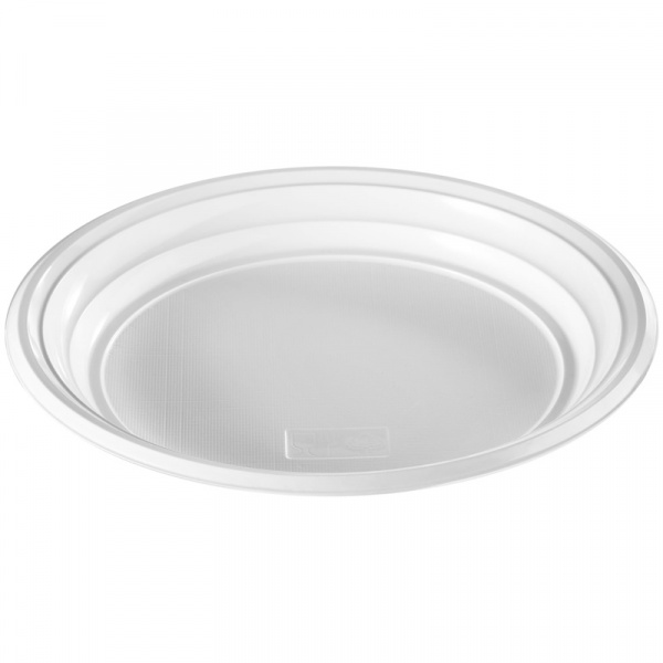 Одноразовые тарелки столовые 100шт., пластик. d=205мм, белые, ПС, для хол/гор, OfficeClean