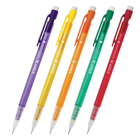 Карандаш механический STAFF "College", корпус черный, детали ассорти, ластик, 0,5 мм, 181421