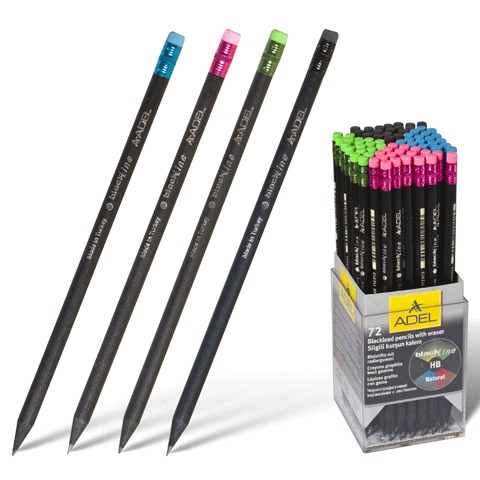 Каранд. ч/г  "Blackline", HB, черное дерево, черный корпус, с цветным ластиком, 112913