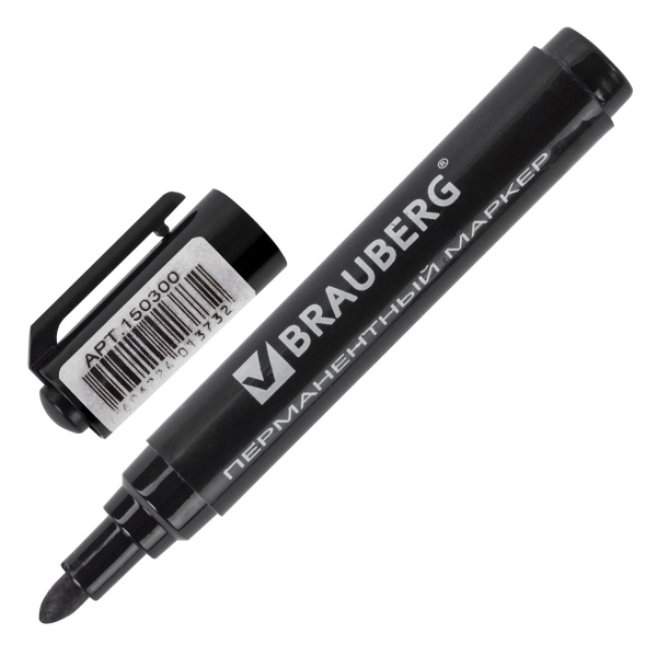 Маркер перманентный (нестираемый) BRAUBERG "Classic", круглый наконечник 3мм, черный, 150300 Маркер перманентный (нестираемый) BRAUBERG "Classic", круглый наконечник 3мм, черный, 150300