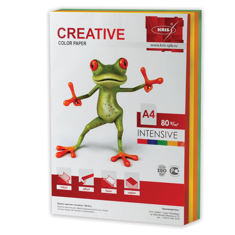 Бумага CREATIVE color (Креатив) А4, 80г/м, 250 л (5 цв.х50л.) цветная интенсив, БИpr-250r, ш/к 45414 Бумага CREATIVE color (Креатив) А4, 80г/м, 250 л (5 цв.х50л.) цветная интенсив, БИpr-250r, ш/к 45414