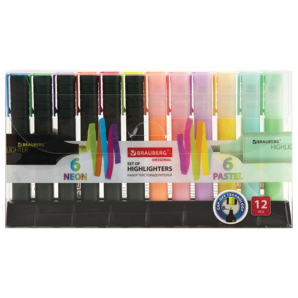 Набор текстовыделителей 12 ЦВЕТОВ на подставке, BRAUBERG "ORIGINAL", линия письма 1-5 мм, 151699 Набор текстовыделителей 12 ЦВЕТОВ на подставке, BRAUBERG "ORIGINAL", линия письма 1-5 мм, 151699