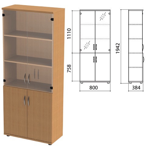 Шкаф закрытый со стеклом "Этюд", 800х384х1942мм, цвет бук бавария