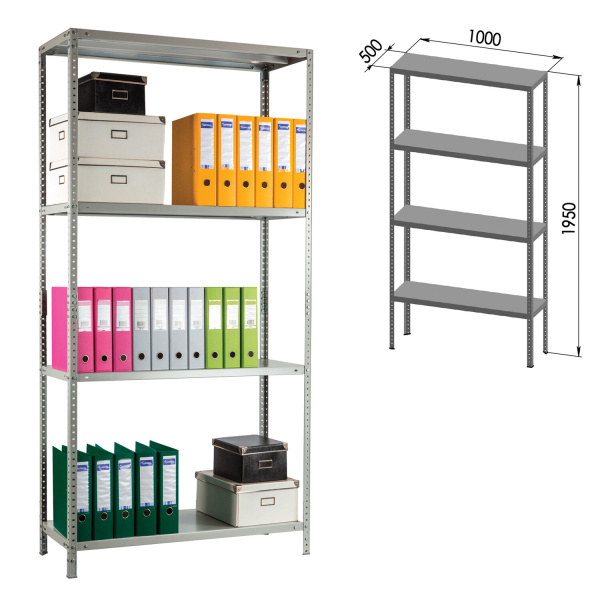 Стеллаж металлический ПРАКТИК "MS KD", сборная стойка, 1950х1000х500 мм, 3 полки