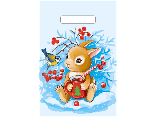 Пакет с вырубной неусиленной ручкой 20х30 (30) НГ Зайчонок ВНР53098