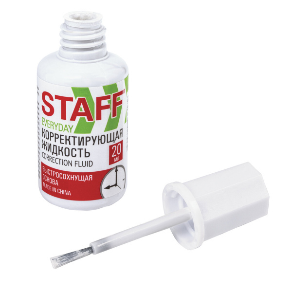Корректирующая жидкость STAFF EVERYDAY быстросохнущая, 20 мл, с кисточкой, 228625
