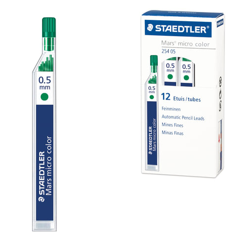 Грифель запасной цветной STAEDTLER (Германия) "Mars Micro", зеленый, 0,5 мм, 12 штук, 254 05-5