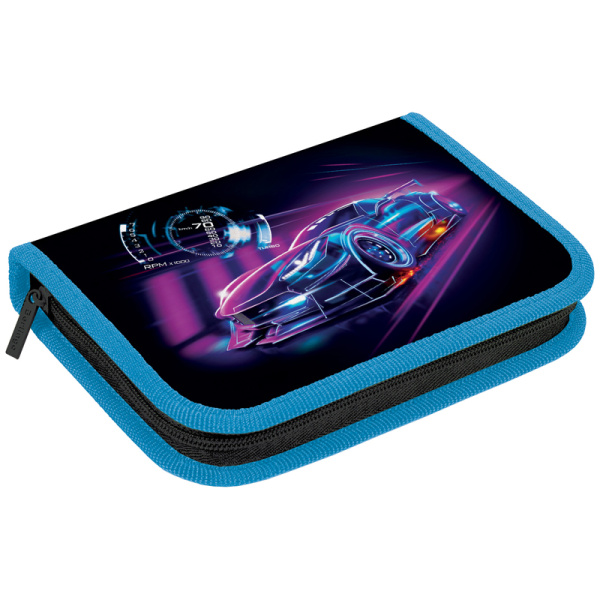 Пенал 1 отделение, 200*140*40 Berlingo "Neon car 1", доп. откидная секция, полиэстер PK11019