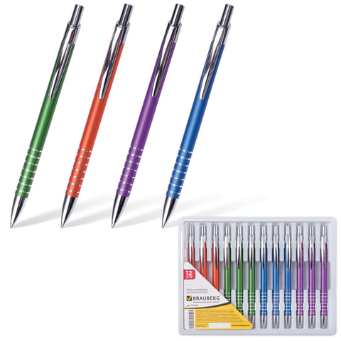 Ручка шариковая BRAUBERG бизнес-класса "Intelligent", корпус ассорти, серебр.дет., 1мм,141426,син