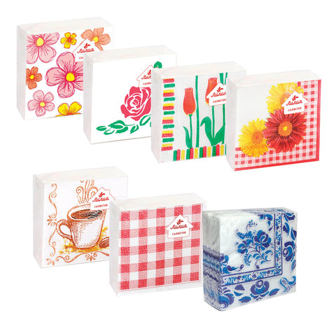 Салфетки "Лилия", 24х24, 100шт., с рисунком, ассорти, 0618, ш/к 20618
