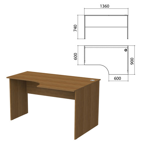 Стол письменный эргономичный "Бюджет" (ш1360*г900*в740 мм), правый, орех французский, 402663-190