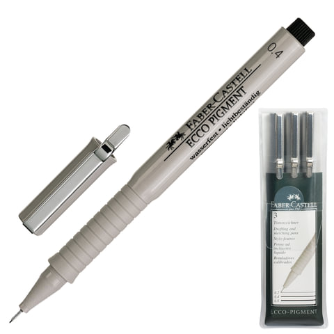 Ручки капиллярные FABER-CASTELL "Ecco Pigment", набор 3 шт., 0,4; 0,6; 0,8 мм, пластиковая упаковка, Ручки капиллярные FABER-CASTELL "Ecco Pigment", набор 3 шт., 0,4; 0,6; 0,8 мм, пластиковая упаковка,