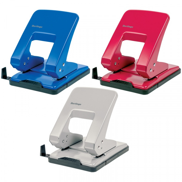 Дырокол Berlingo 40л., металлический, ассорти, с линейкой