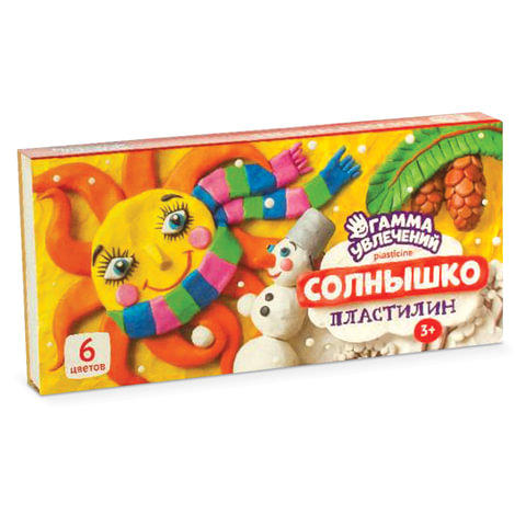 Пластилин ГАММА УВЛЕЧЕНИЙ "Солнышко", 6 цв., 120г, со стеком, ПС1206С