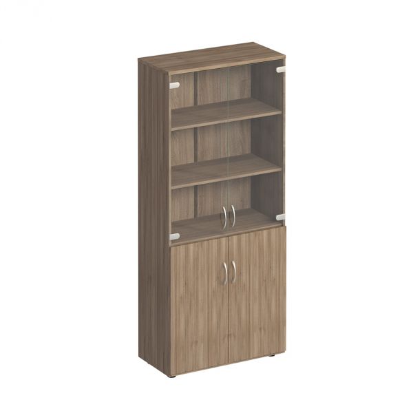 Шкаф для документов со стеклом 80x38x200 К 379 дуб шамони темный Комфорт