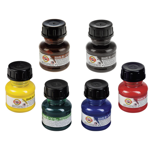 Тушь KOH-I-NOOR, НАБОР 6шт.х20 мл., ассорти, картонная коробка, 141730