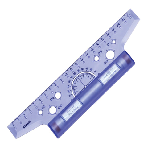 Линейка с роликом (рейсшина), СТАММ пластиковый ролик, 22см, с транспортиром, прозрачная, ЛР10 Линейка с роликом (рейсшина), СТАММ пластиковый ролик, 22см, с транспортиром, прозрачная, ЛР10