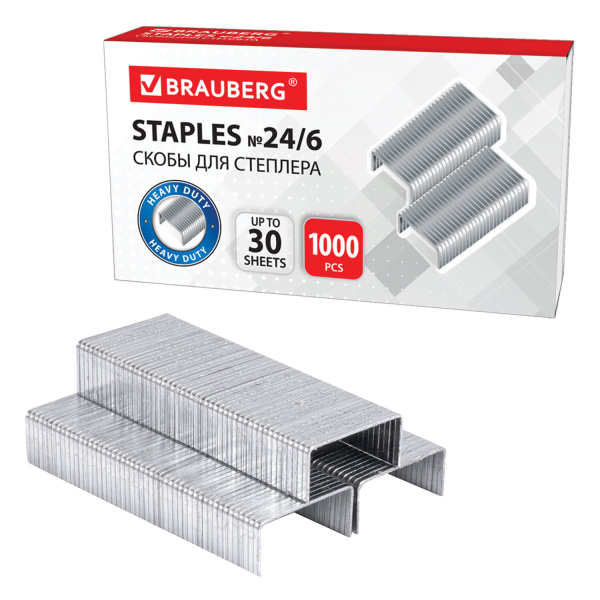 Скобы для степлера №24/6 BRAUBERG цинковое покрытие, 1000шт.