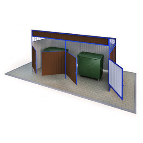 Навес для мусорных баков с раздвижными дверями (на 2 контейнера) 4000 x 2000 x 2250 мм