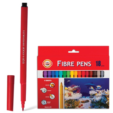 Фломастеры KOH-I-NOOR 18цв, смываемые, трехгранные, картонная коробка, европодвес, 771002AH05KS