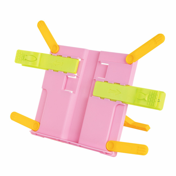 Подставка для книг ЮНЛАНДИЯ, с боковыми зажимами, регулируемый наклон, пластик, розовая , 237907