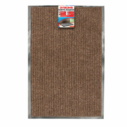 Коврик входной ворсовый влаго-грязезащитный ЛАЙМА, 40х60 см, ребристый, толщина 7 мм, коричневый, 60