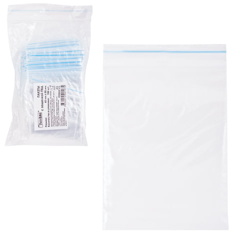 Пакеты с замком "зиплок" (гриппер), КОМПЛЕКТ 100шт., 60х80мм, 32 мкм