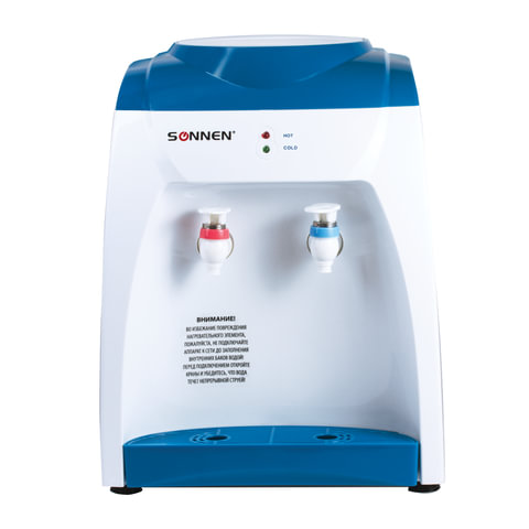 Кулер для воды SONNEN TS-03, настольный, НАГРЕВ/ОХЛАЖДЕНИЕ, 2 крана, белый/синий, 452418