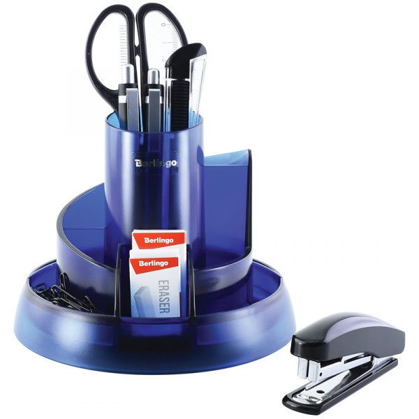 Настольный органайзер Berlingo "Riddle", 9 предметов, вращающийся, синий MOn_09121
