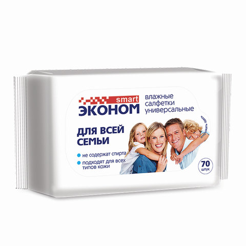 Салфетки влажные, 70 шт., для всей семьи, SMART ЭКОНОМ, 30024 Салфетки влажные, 70 шт., для всей семьи, SMART ЭКОНОМ, 30024