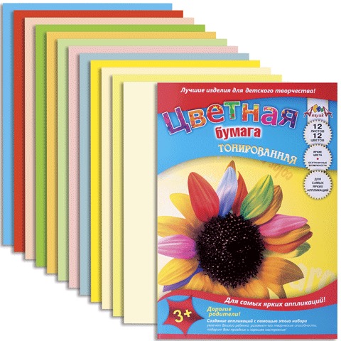 Цветная бумага А4 220*300мм "КТС-ПРО" ТОНИРОВАННАЯ, 12л., 12цв., С 30501-04