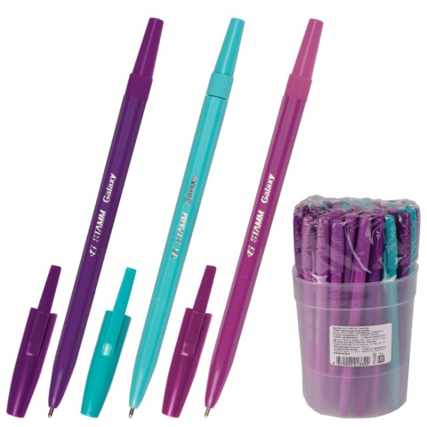 Ручка шариковая СТАММ "Галактика", корпус ассорти, толщина письма 1 мм, синяя, РШ30