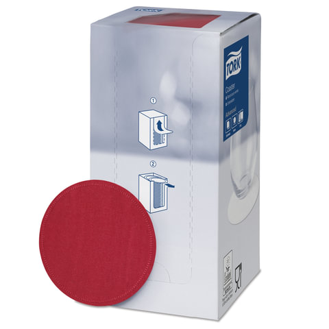Подставки под чашку (коастер) бумажные TORK, комп 250 шт., бордовые, 8-сл., диам 9 см, круглый край 