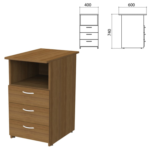 Тумба приставная "Бюджет" (ш400*г600*в740 мм), 3 ящика, полка, орех французский, 402657-190