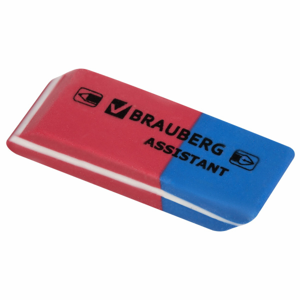 Ластик BRAUBERG "Assistant 80", 41х14х8мм, цвет крас/син, в карт. дисплее
