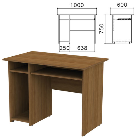 Стол компьютерный "Канц" (ш1000*г600*в750 мм), с тумбой, цвет орех