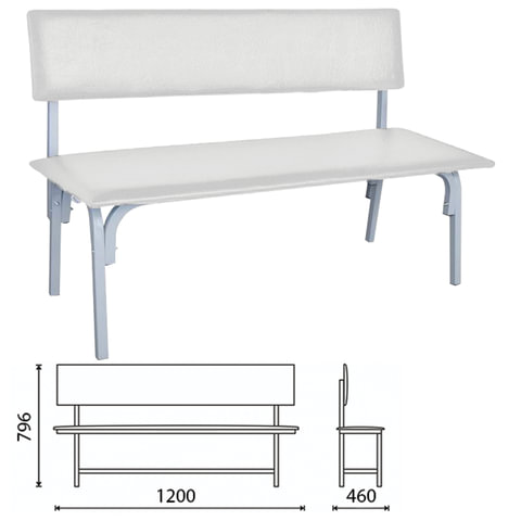 Банкетка со спинкой "Астрид", 1200х470х790 мм, каркас белый, кожзам бежевый