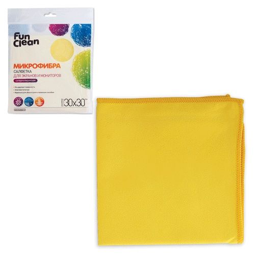 Салфетка для экранов и мониторов FUN CLEAN микрофибра, суперполирующая, 30х30см, 6563