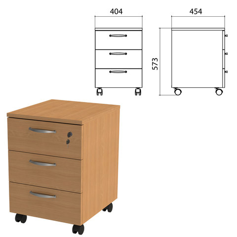 Тумба подкатная "Эко" (ш405*г455*в575 мм), 3 ящика, бук бавария 55