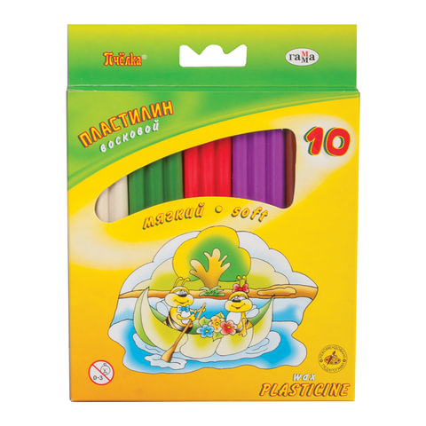 Пластилин восковой ГАММА "Пчелка", 10 цв., 123г, со стеком, 280031Н