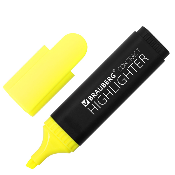 Текстмаркер BRAUBERG "CONTRACT", скошенный наконечник  1-5 мм, лимонный, 150389 Текстмаркер BRAUBERG "CONTRACT", скошенный наконечник  1-5 мм, лимонный, 150389
