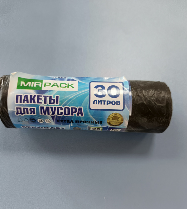 Мешки д/мусора 30л "STANDART" в рулоне 30 шт, ПНД, 6 мкм,  50х60 см,черн. шк 0037