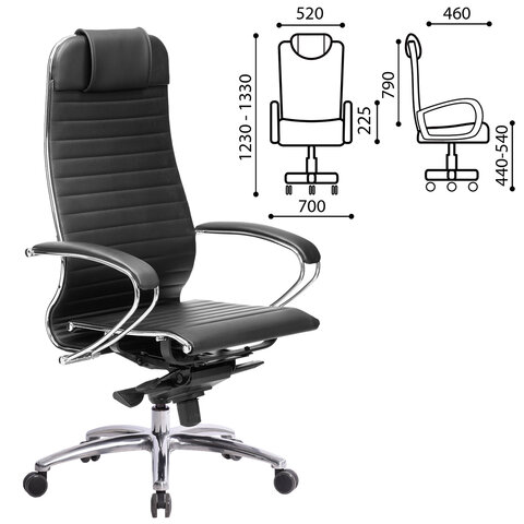 Кресло офисное МЕТТА "SAMURAI" K-1, кожа, черный