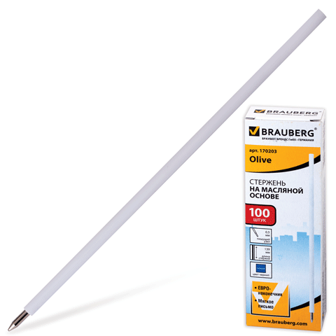 Стержень на масляной основе BRAUBERG "Olive", 139мм, евронаконечник, 0,5мм, 170203, синий Стержень на масляной основе BRAUBERG "Olive", 139мм, евронаконечник, 0,5мм, 170203, синий