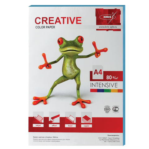 Бумага CREATIVE color (Креатив) А4, 80г/м, 100 л. интенсив голубая, БИpr-100г, ш/к 45254 Бумага CREATIVE color (Креатив) А4, 80г/м, 100 л. интенсив голубая, БИpr-100г, ш/к 45254