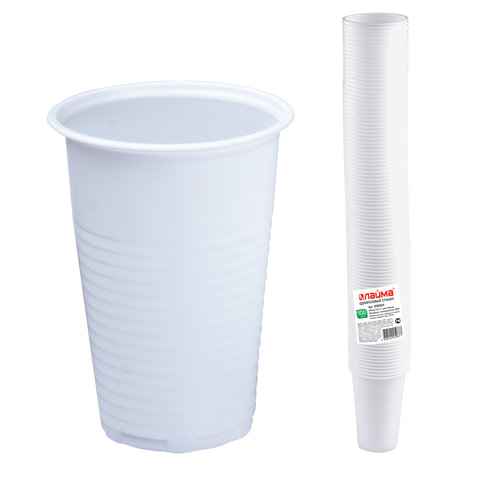 Одноразовые стаканы ЛАЙМА, КОМПЛЕКТ 100шт., пластиковые 0,2л, белые, ПП, хол/гор, 600934